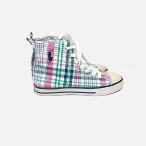 Polo Ralph Lauren Big Kid Plaid Preppy Bal Harbour Hi Multi 91039 Sneaker Size 3